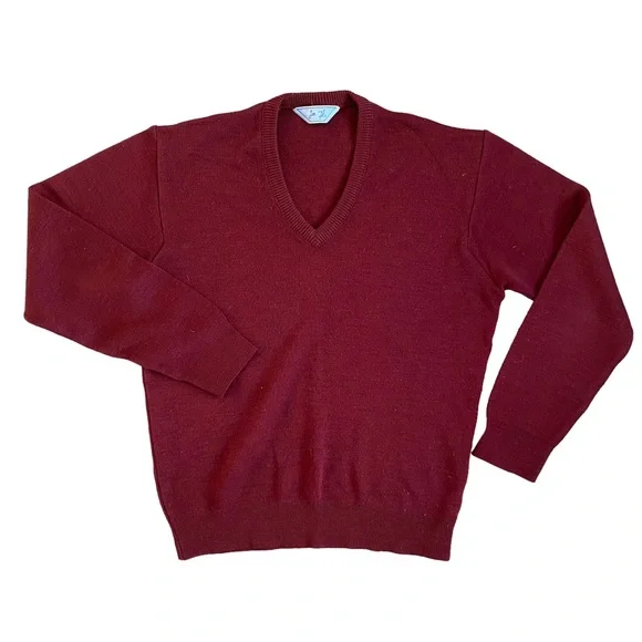 Joe Filis Vintage V Neck Wool Sweater Size Small Burgundy Red Color Pullover - Picture 1 of 7
